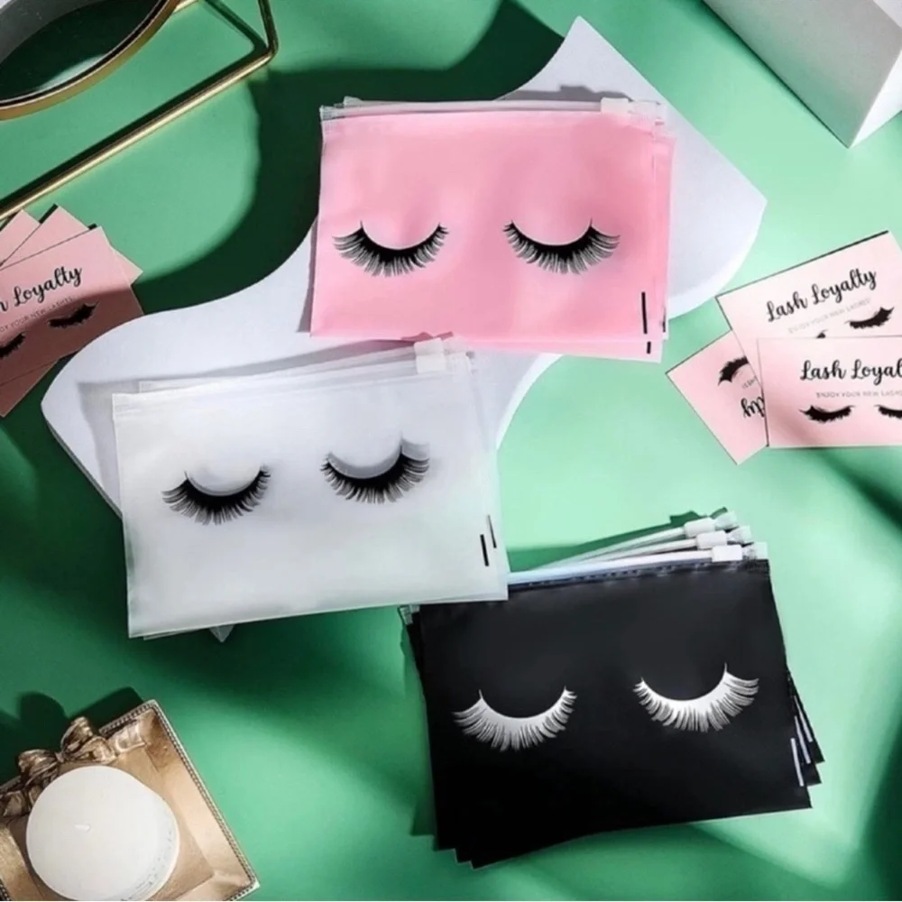 Set/3 Waterproof Mini Eyelash Makeup, Toiletry, Travel Bags, Pink, Black, Clear